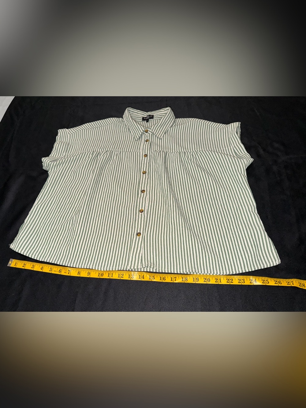 Velvet Heart Green Stripe Seersucker Cotton Blouse L Button Front Top - Picture 11 of 14